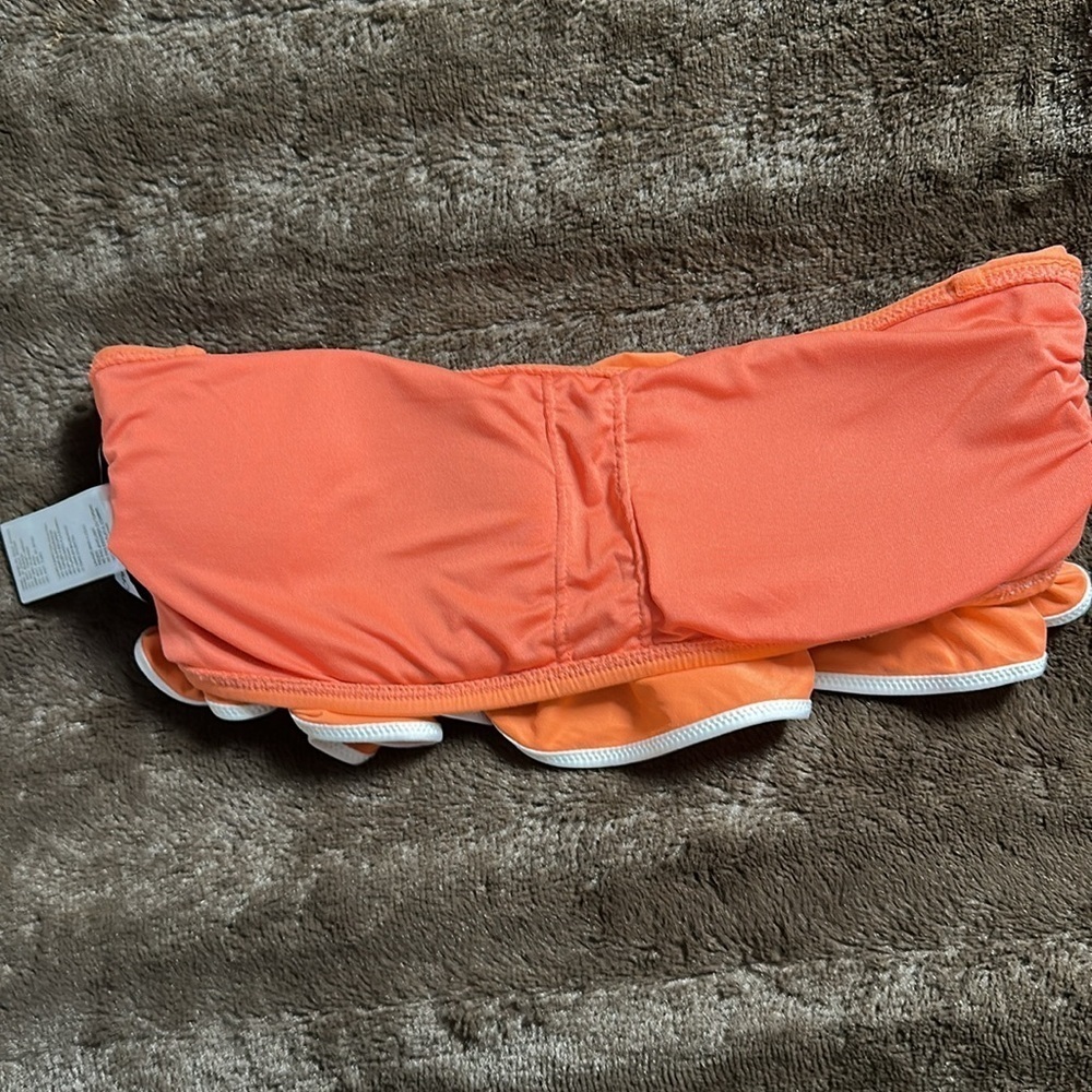 CARMEN MARC VALVO Ruffle Bandeau Bikini Set Sun Coral Sz Med - Picture 4 of 10